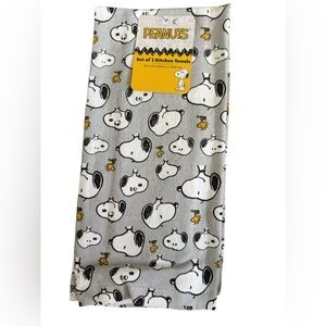 Peanuts Snoopy 2 Pack Kitchen Towels, 16in x 26in Grey